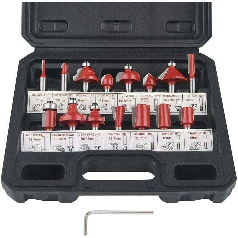 Thumbnail - Box mit 15 Oberfräsen-Bits, 6,35 mm, 1/4-Zoll-Schaft, Wolframcarbid-bestückte Holzbearbeitungswerkzeugschneider, geschmi...