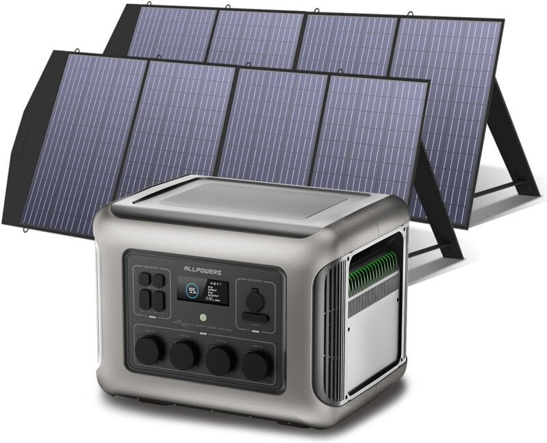 R2500 Solargenerator 2016Wh mit 2 Stück 200W Solarmodul, 4 x 2500W ac Ausgänge (4000 w Spitze), Tragbare Powerstation mi...