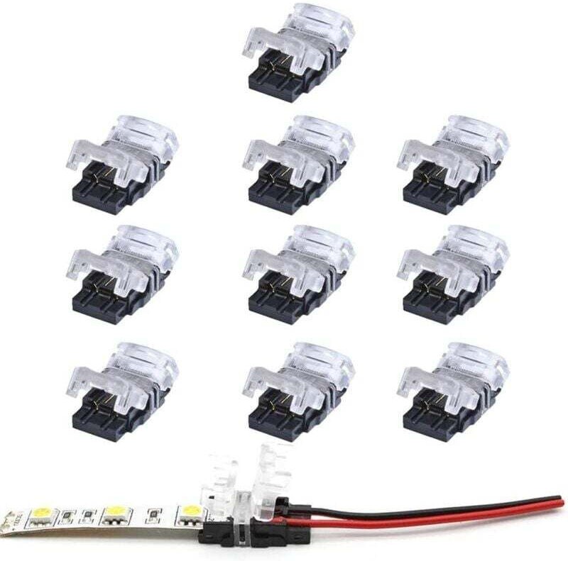 ZVD-2-poliger LED-Streifenverbinder, 10er-Pack 2-poliger LED-Streifenverbinder für 10 mm einfarbige SMD 5050/3528 wasser...