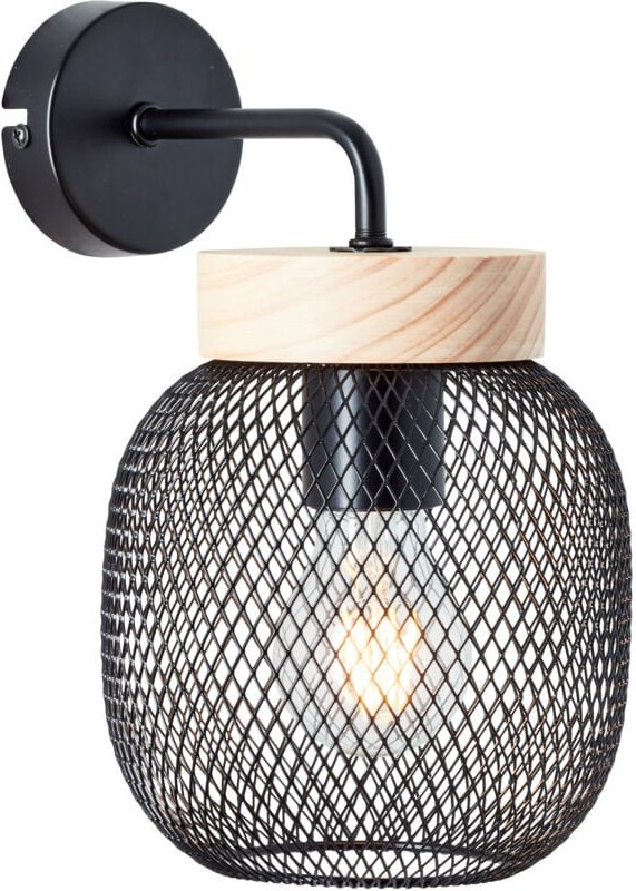 Brilliant - Wandleuchte Giada h 26,5 cm, E27, Metall/Holz, schwarz/braun