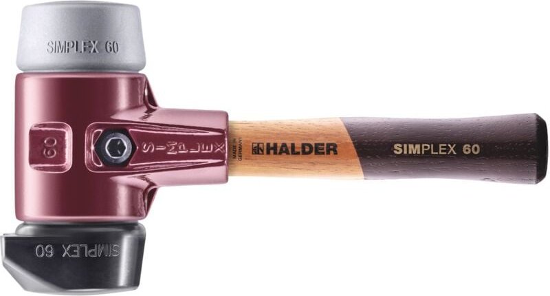 Simplex Schonhammer ø 60 mm Gummi schwarz / TPE-mid grau mit Standfuß kurzer Stiel mit Tempergussgehäuse - Halder