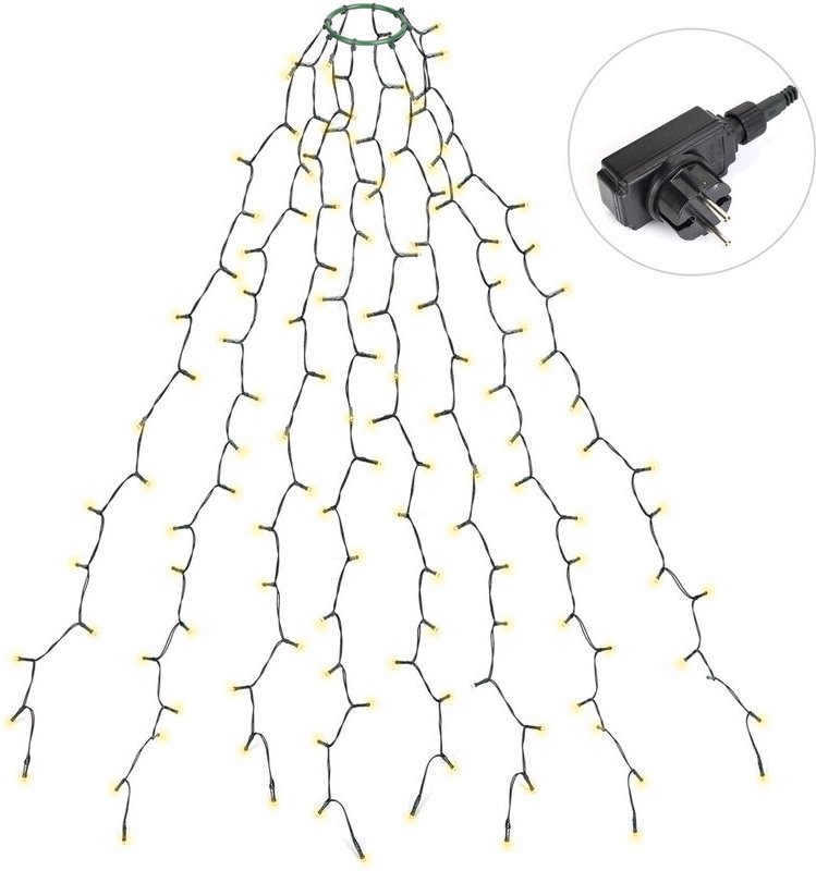LED Lichterkette Weihnachtsbaum mit Ring weihnachtsbaumbeleuchtung, 9 Beleuchtungsmodi, 8 Girlanden, 1,5m, Warmweiß
