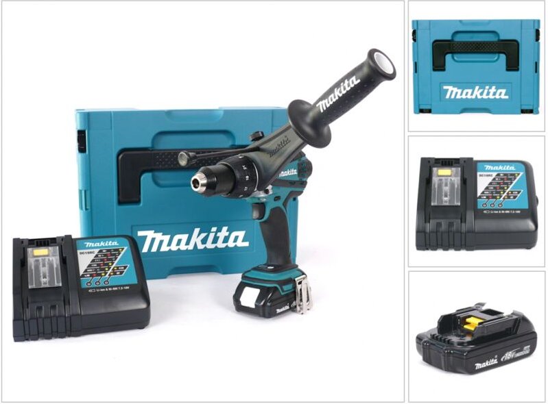 Makita DHP 458 Y1J-D Akku Schlagbohrschrauber 18V 91Nm im Makpac + 1x 1,5Ah Akku + Ladegerät