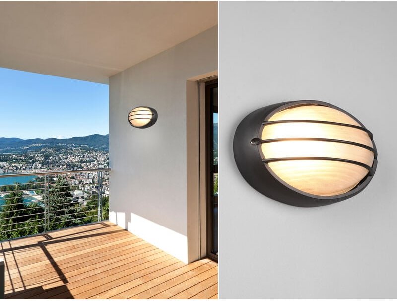 Meinewunschleuchte - Außenwandleuchte tirso Schwarz Gitterlampe IP44 oval Breite 21,3cm