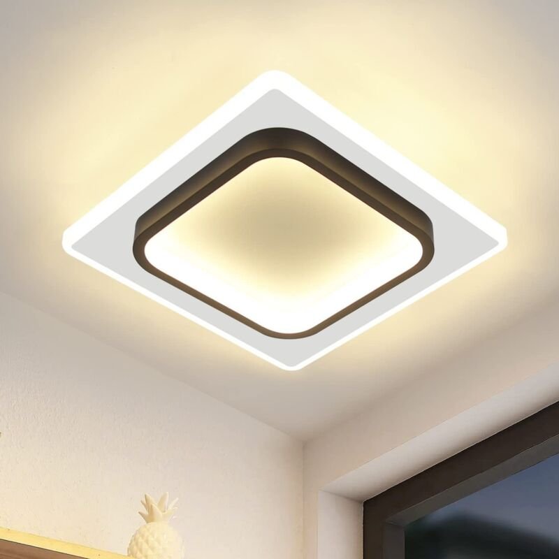 Led Deckenlampe Schlafzimmer Modern Deckenleuchte - Warmweiß Flurlampe Schwarz Schlafzimmerlampe 16W Acryl Wohnzimmerlam...