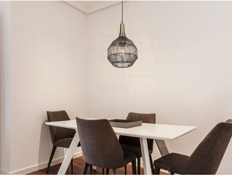 Meinewunschleuchte - led Pendelleuchte mit Drahtgeflecht Lampenschirm Altmessing, ø 26cm