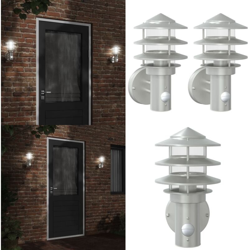 Vidaxl - Außenwandleuchten mit Bewegungsmelder 2 Stk. Silbern Edelstahl - Outdoor-Beleuchtung - Wandleuchte - Bewegungsm...