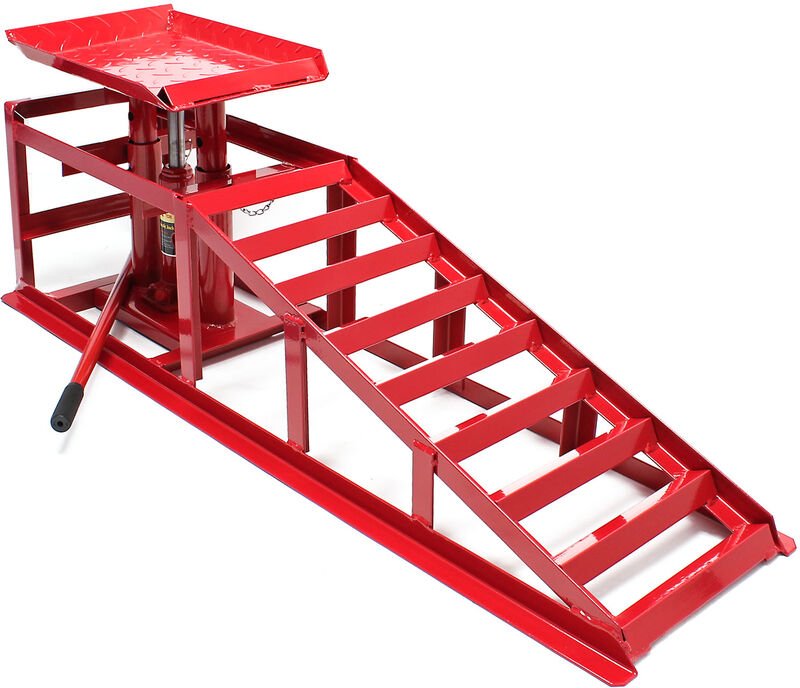 Wiltec - Auffahrrampe mit hydraulischem Wagenheber 2000kg höhenverstellbar Reifenbreite bis 225mm