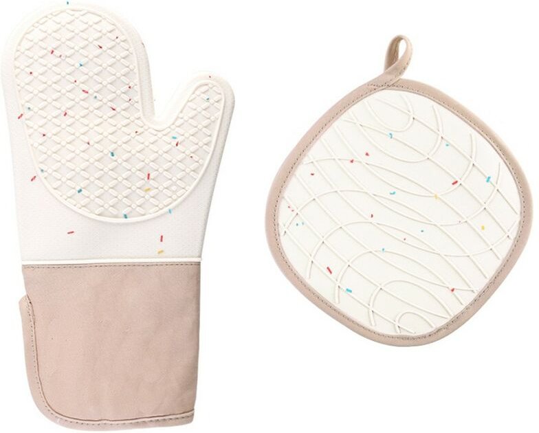 Thumbnail - Hitzebeständige Handschuhe, 1 Paar Ofenhandschuhe, mit 1 Topflappen, hitzebeständige und rutschfeste Silikon-Küchenhands...