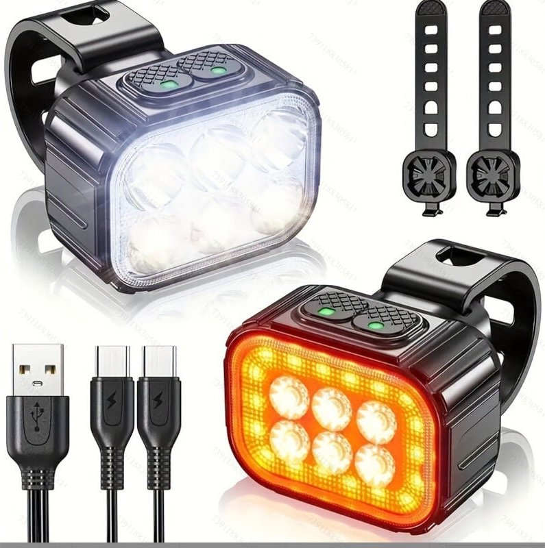 Fahrradlicht mit Punkt- und Flutlichtstrahl, wiederaufladbares LED-Fahrradlicht über USB, wasserdicht nach IP65, helle F...