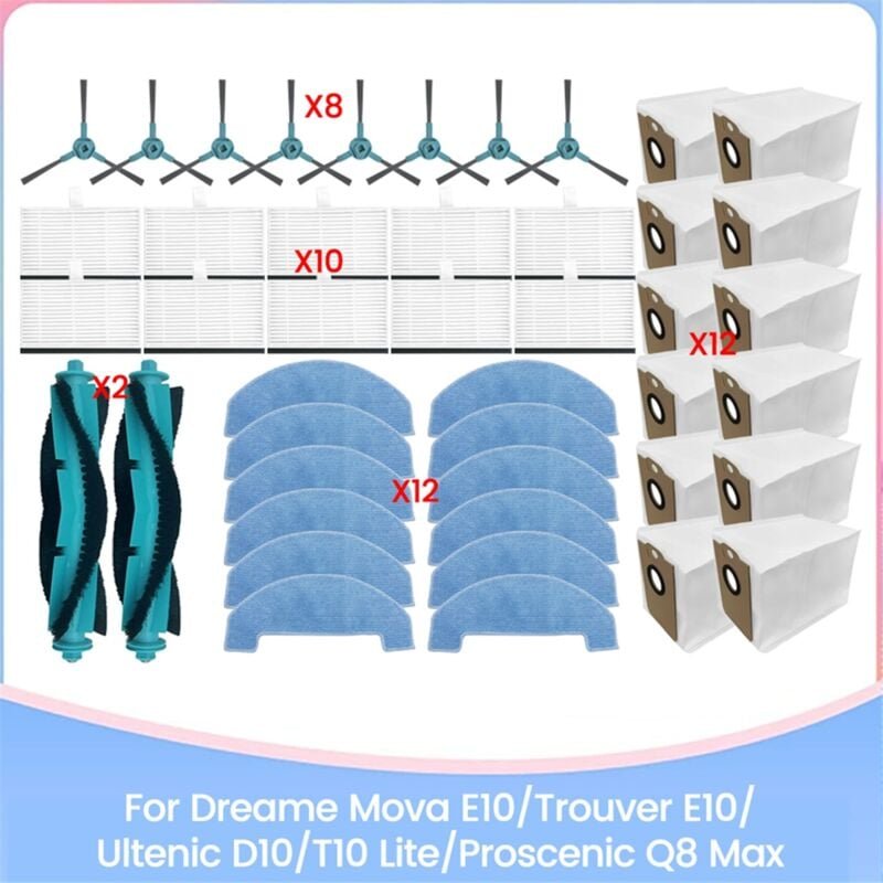 44PCS für E10 Ersatzteile Bürste HEPA-Filter Mopp Staubbeutel