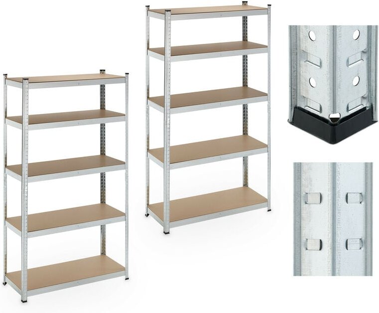Schwerlastregal, 2er Set, 5 Ebenen, 180x100x40 cm, 500 kg Tragkraft, Stahl, Lagerregal Keller & Garage, silber - Relaxda...