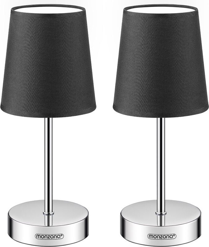 Nachttischlampe Stoffschirm 32cm Hoch E14 Chrom 15W Wohnzimmer Schlafzimmer Büro Flur Metall Schirm Tischlampe Tischlamp...