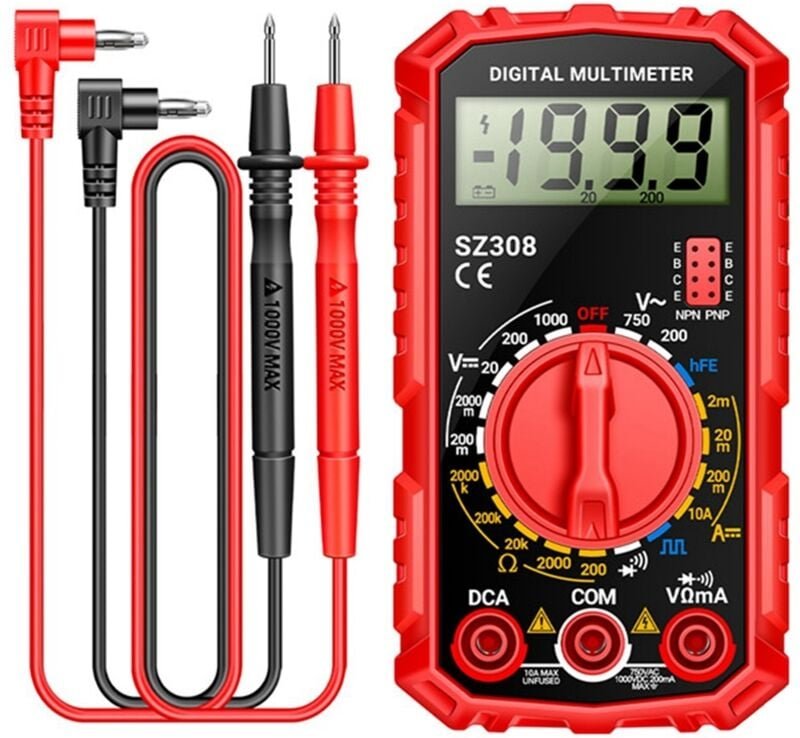 SZ308 Digitalmultimeter, Spannungs- und Widerstandsmessgerät, -Strommessgerät, Elektriker, LCD-Hintergrundbeleuchtung, O...