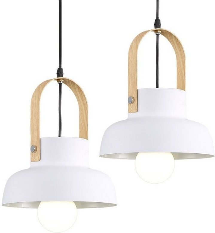 E27 Modern Hängeleuchte Schwarz Pendelleuchte Lampenschirm Kreative Metall Holz Deckenleuchte Weiß 2 Stücke