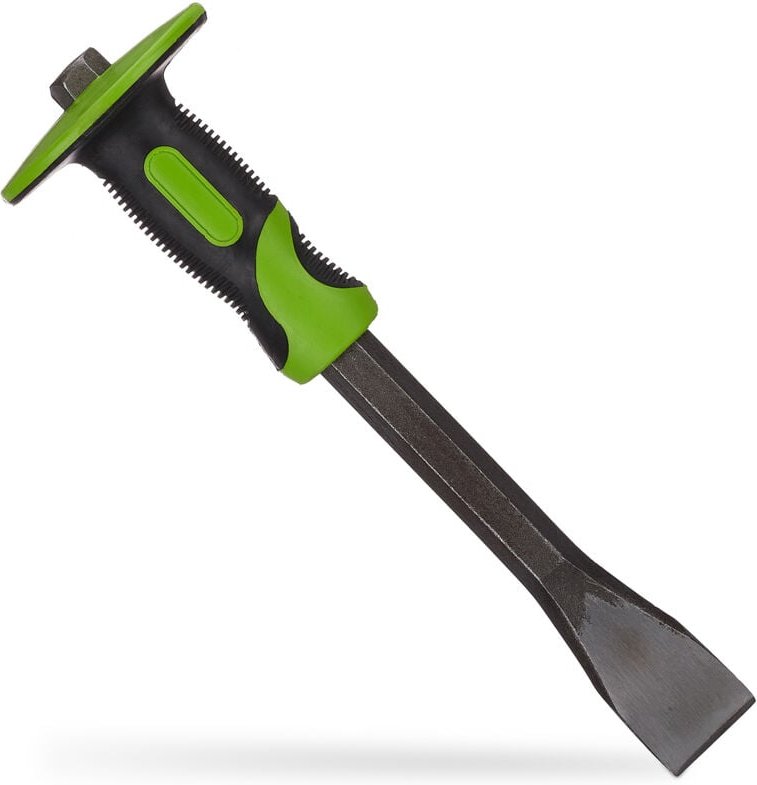 Relaxdays - 2 x Flachmeißel mit Handschutz, präziser Putzmeißel, 35mm Fliesen Meißel, Stahl & Gummi, 29 cm lang, grün/sc...
