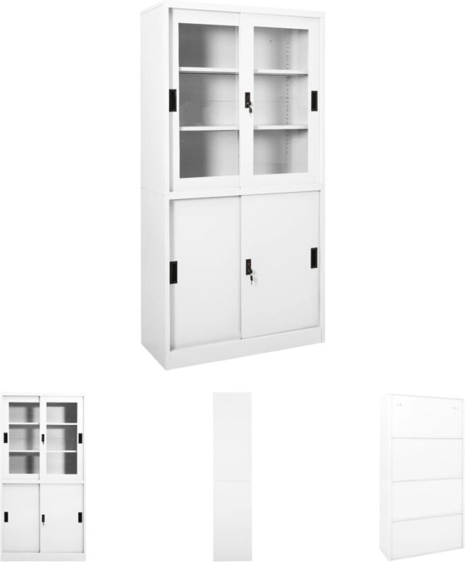Büroschrank mit Schiebetüren Weiß 90x40x180 cm Stahl - Aufbewahrungsschränke & Schließfächer - Weiß - The Living Store