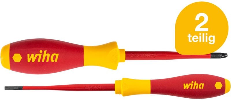 Wiha Schraubendreherset SoftFinish slimFix (36333), 2 teilig, Schraubenziehersatz VDE Elektriker, isoliert 1000v, Schlit...