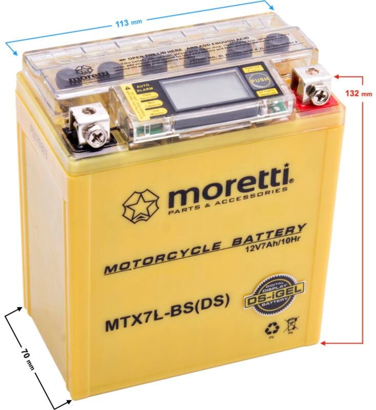 Moretti AGM (I-Gel) MTX7L-BS Batterie mit Anzeige