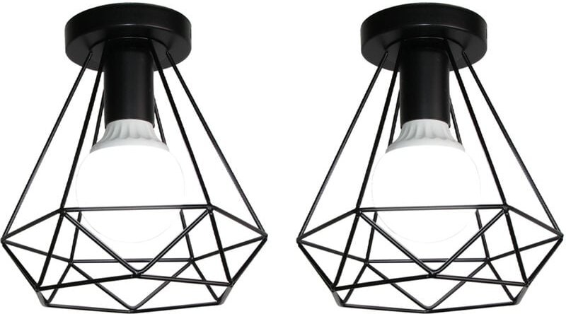 Axhup - Deckenleuchte Vintage Industri Diamant Deckenlampe mit Ø20cm Käfig Semi-Flush Mount Eisen Licht E27 Lampenfassun...