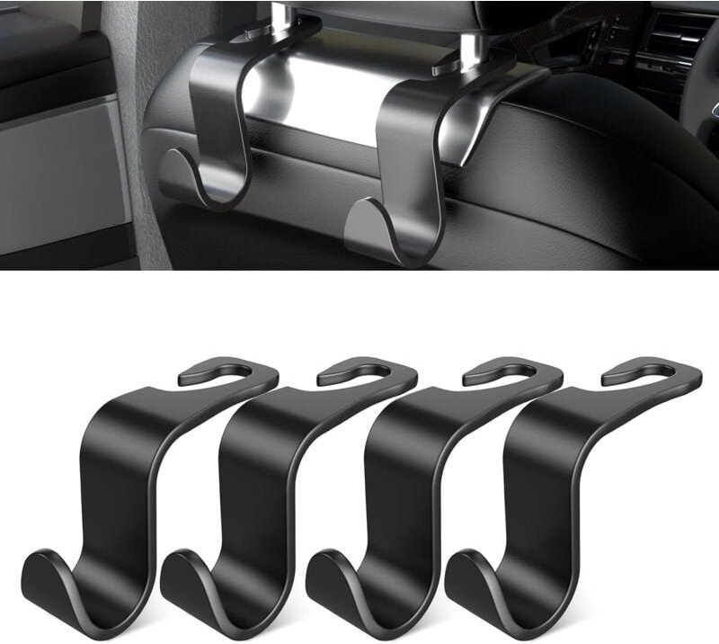 4-teilige Haken für die Autositzlehne, Auto-Innenausstattung, schwarzer Kleiderbügelhalter aus Kunststoff für Handtasche...