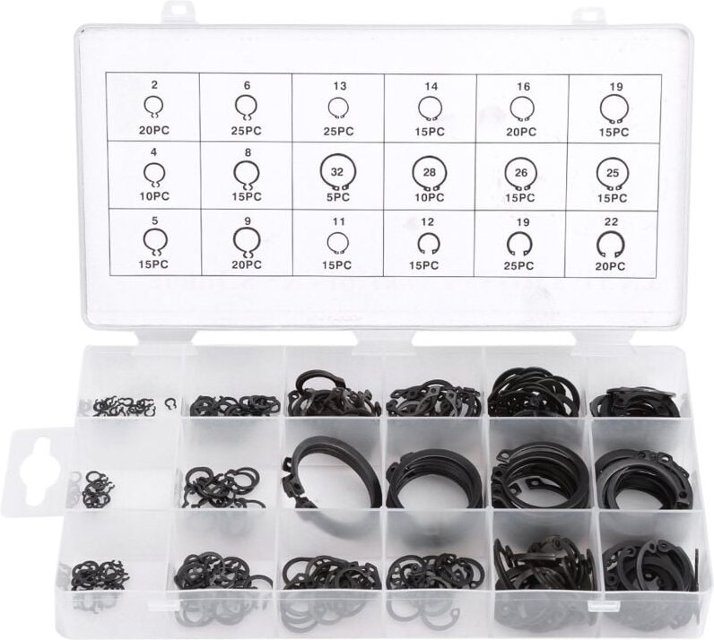 Thumbnail - Ej.life - 300Pcs e Clip Sprengring Shop Sortiment Schwarz Sicherungsring Kit Externe Sicherungsring Sortiment Set 2mm bi...