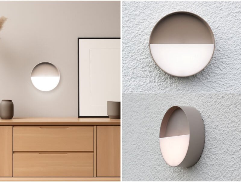 Meinewunschleuchte - Akku Wandleuchten 2er set dimmbar für Innen & Außen zum Kleben Sand, ø 15cm