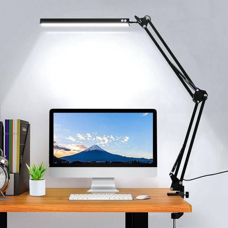 Thumbnail - LED-Schreibtischlampe, Schwenkarmlampe, mit Leuchte, dimmbar, 3 Farbmodi und 10 einstellbare Helligkeit, Augenschutz-Sch...