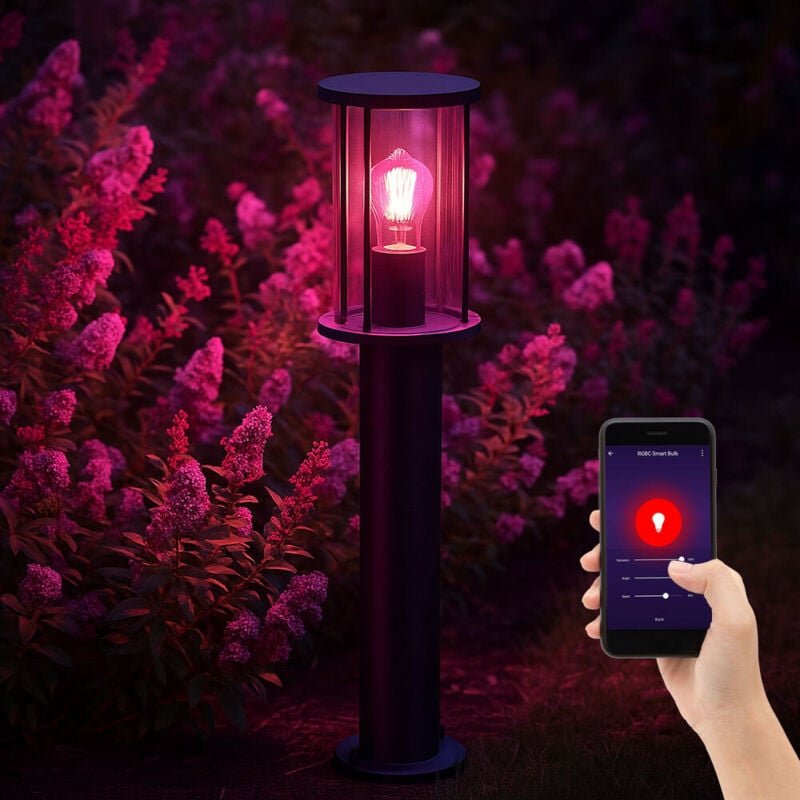 Smart led Stehlampe dimmbar Außen Wegeleuchte schwarz Gartenlampe modern, Sockelleuchte Terrasse wetterfest, rgb, Farbwe...