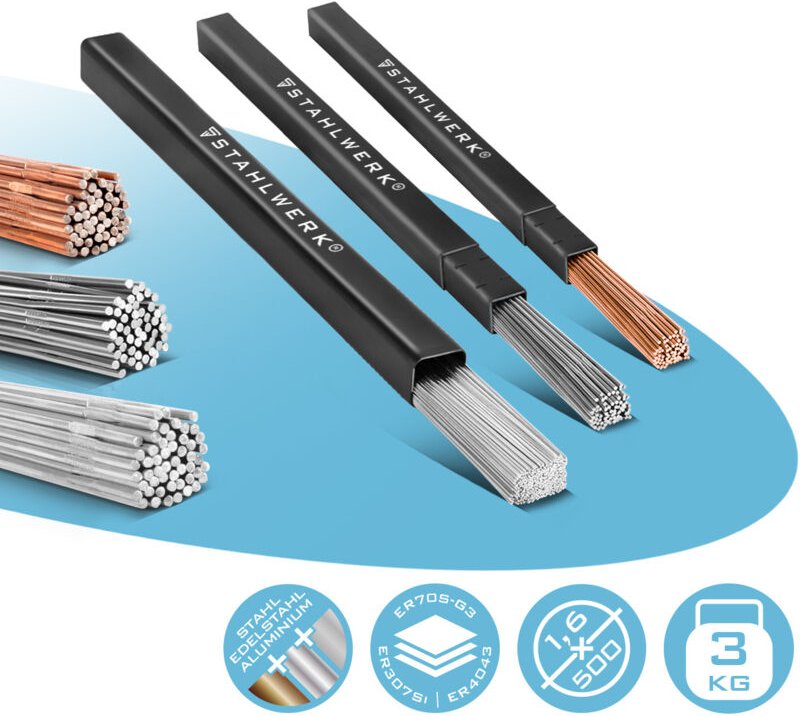 STAHLWERK Schweißstäbe Set ER70S-G3, ER307Si, ER4043Si5 Ø 1,6 x 500 mm je 1kg