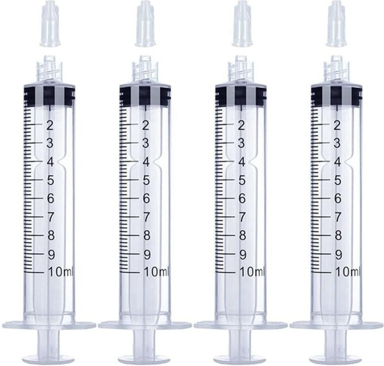 10-Ml-Luer-Lock-Spritze, 4 StüCk, Sterile Kunststoffspritzen Ohne Nadel, für FlüSsige, Orale Messungen, mit Kappe