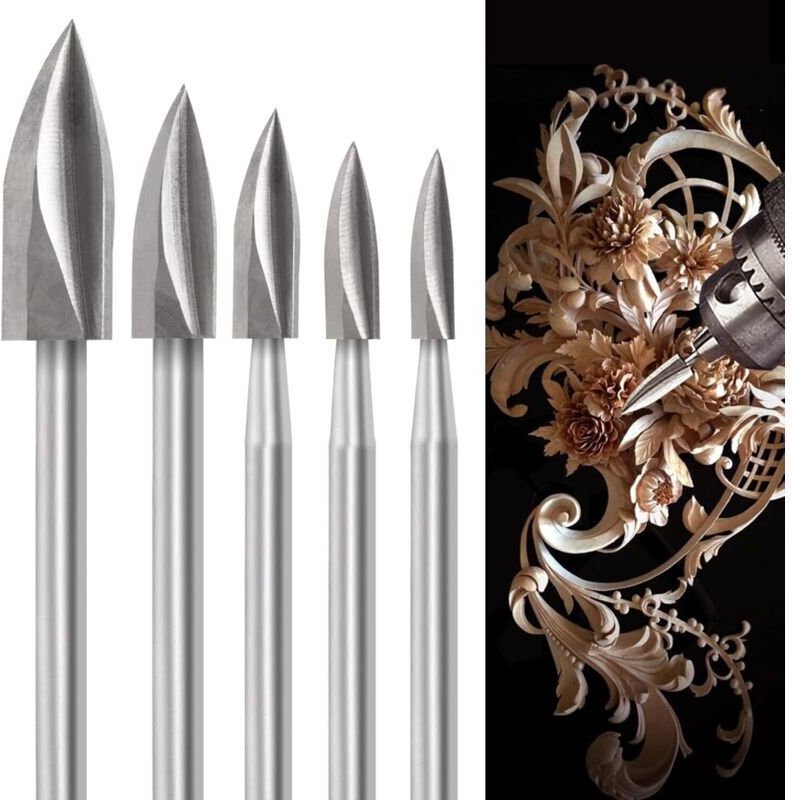 Holzschnitzbohrer-Set für Rotationswerkzeuge, 5-teiliges Set mit 1/8-Zoll-Schaft für Heimwerkerarbeiten, Holzbearbeitung...