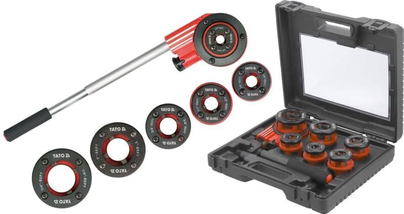 Rohrgewindeschneider Set 7-tlg, Gewindeschneidkluppen Wasserrohr Gewindeschneider mit 6 Schneidköpfen Gewindekluppe Rohr...