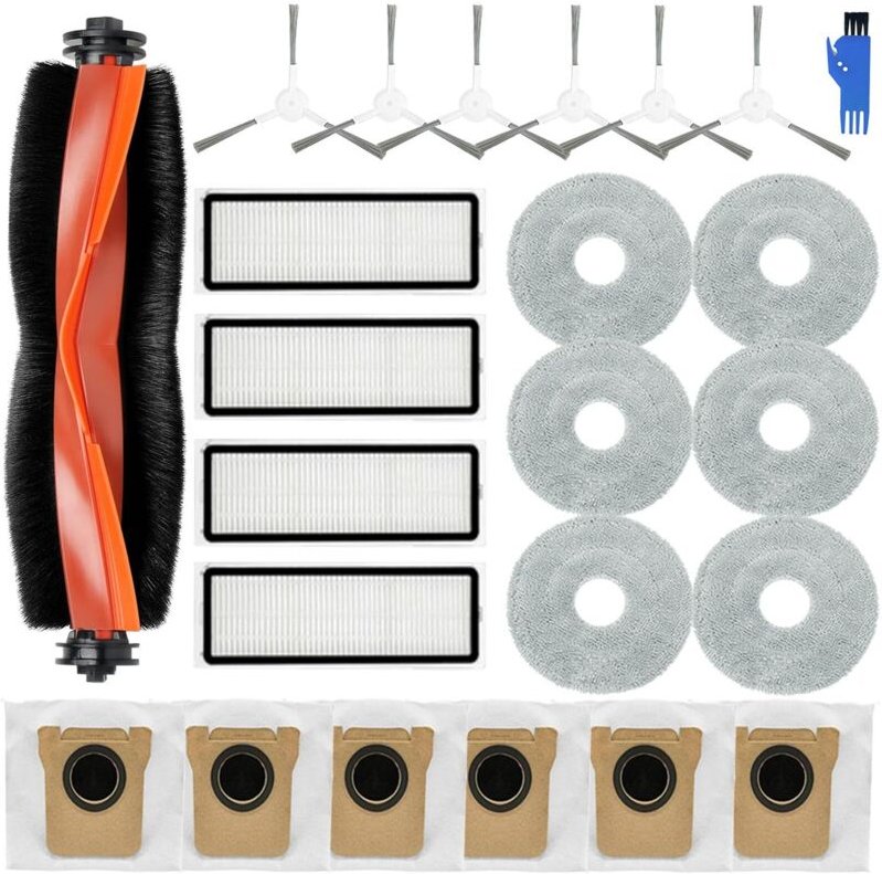 23-teiliges Zubehörset für Xiaomi X20+/X10 Plus Saugroboter: 1 Hauptbürste, 4 HEPA-Filter, 6 Mikrofasertücher, 6 Staubbe...
