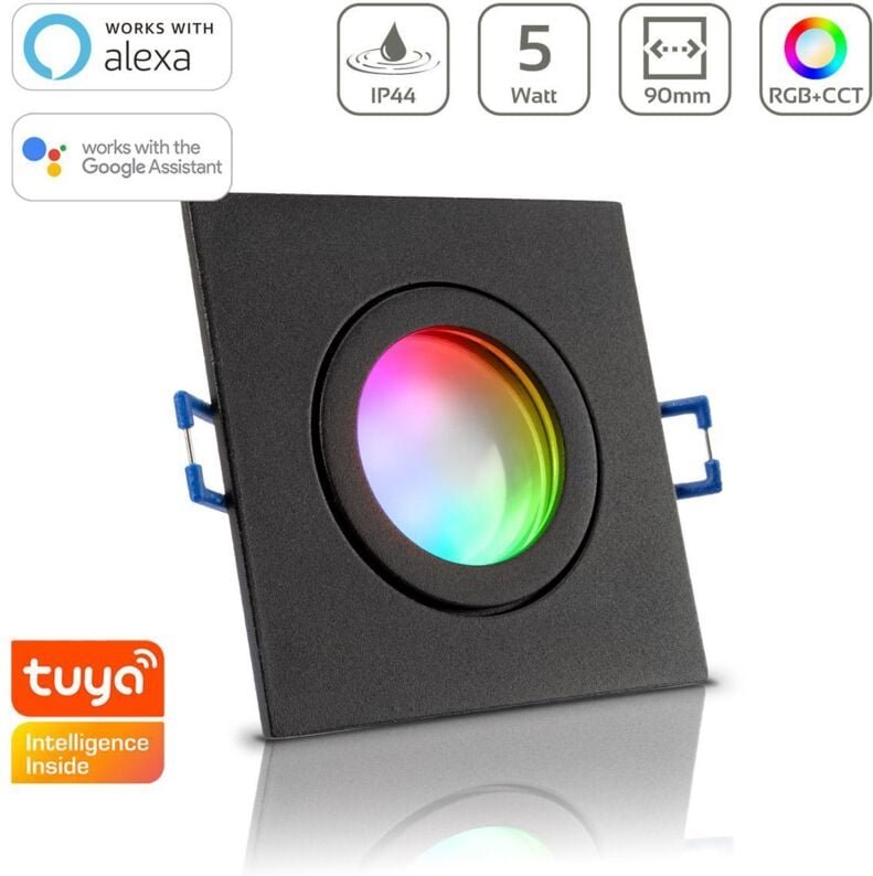 Einbauspot IP44 eckig - Farbe: Schwarz - LED Leuchtmittel: GU10 5W RGB+CCT Smart Tuya