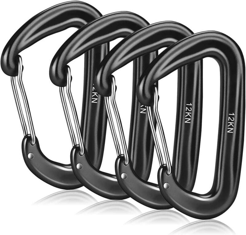 4er-Pack Karabiner aus Aluminiumlegierung, 1200 kg/12 kN, für Hängematten, Schlüsselanhänger, Camping, Angeln, Schaukeln...
