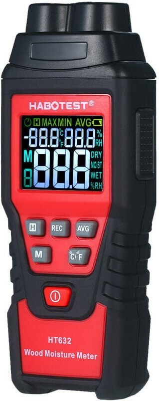 HABOTEST Holzfeuchtemessgerät 0-99,9% Digitales Holzhydrometer mit 2-poliger Sonde Holzfeuchtetester mit Hintergrundbele...