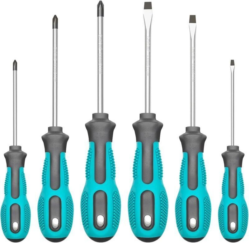 6-teiliges magnetisches Schraubendreher-Set, bestehend aus 3 Kreuzschlitz- und 3 Schlitzschraubendrehern, mit profession...