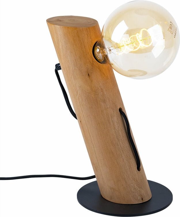 Tischlampe Tischleuchte Schlafzimmerlampe Holzleuchte Eukalyptus Nachttisch, schwarz braun, Metall rund, 1x E27 Fassung,...