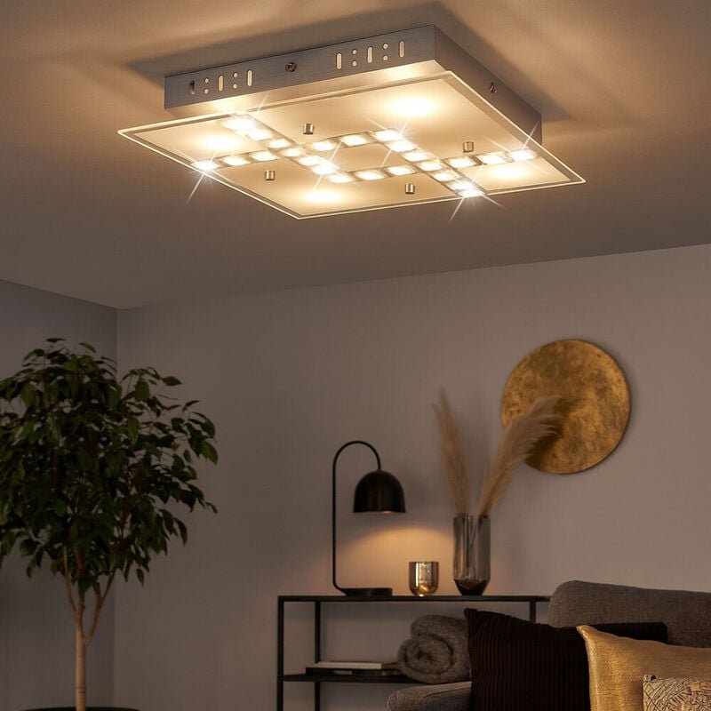 Globo - Deckenleuchte Kristalle Wohnzimmerlampe Decke Deckenlampe Glas, Alu, 4x led 5W 400Lm warmweiß, LxBxH 32x32x6,5 c...
