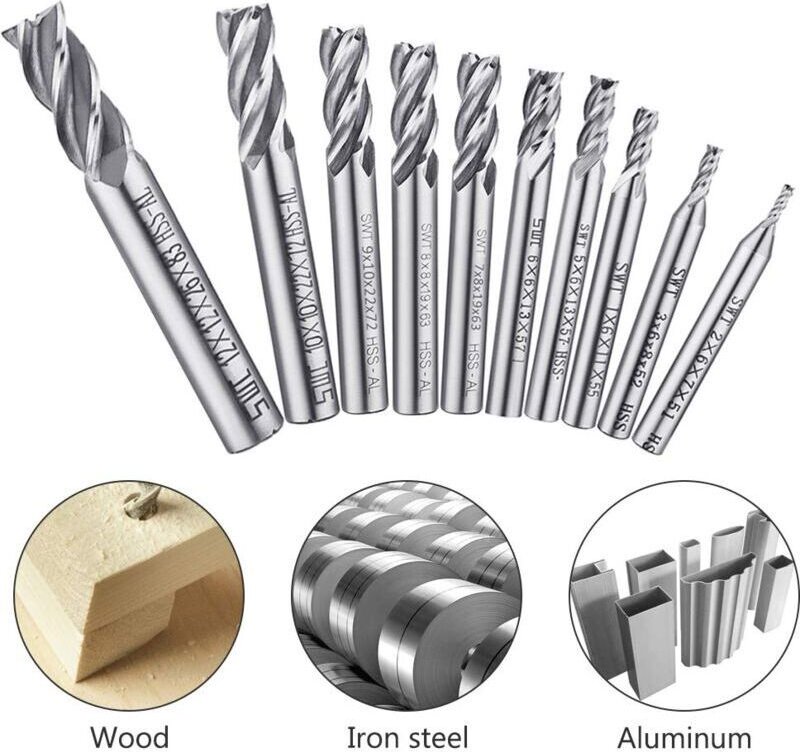 10-teiliges 4-Flöten-Bohrerset – 0,2–1,2 cm hss CNC-Bohrerset mit geradem Schaft für Bohrmaschinen, Werkzeugsatz für Hol...
