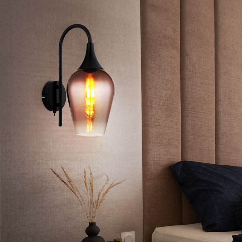 Led Wandleuchte Glas kupfer Wohnzimmerleuchte Wand Retro Wandlampe schwarz Metall, 7W 720lm warmweiß, LxBxH 23,5x15x36 c...
