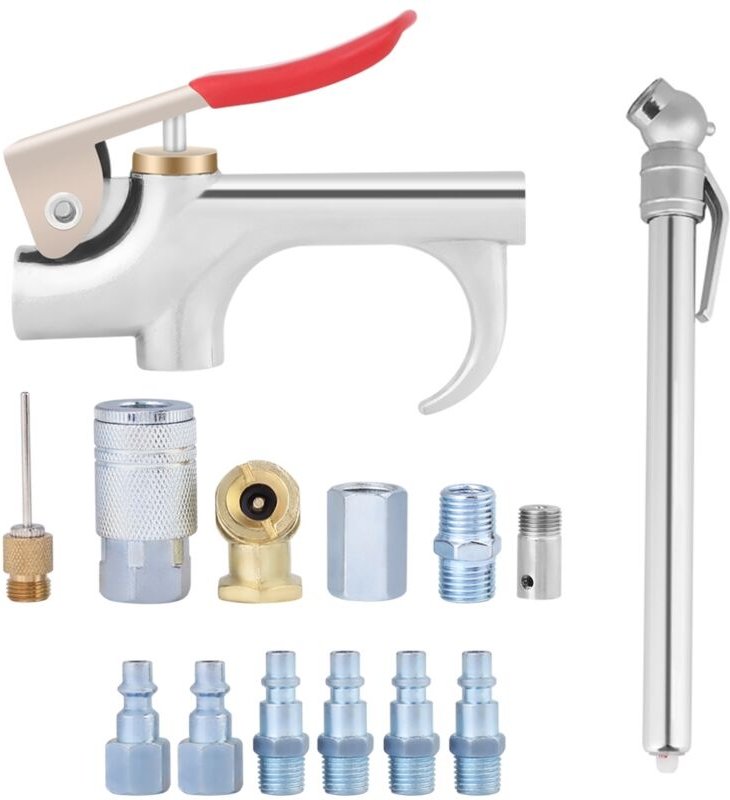 Zubehörset für Luftkompressoren (14-teilig): Ausblaspistole, pneumatische Düse zur Staubentfernung