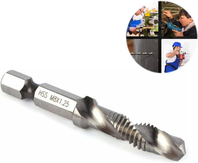 Vtizikl Forets à queue Hexagonale Robinet Hexagonal, Embouts de Forage M8 HSS 1/4 ", Taraudage métrique pour Forets à Bo...