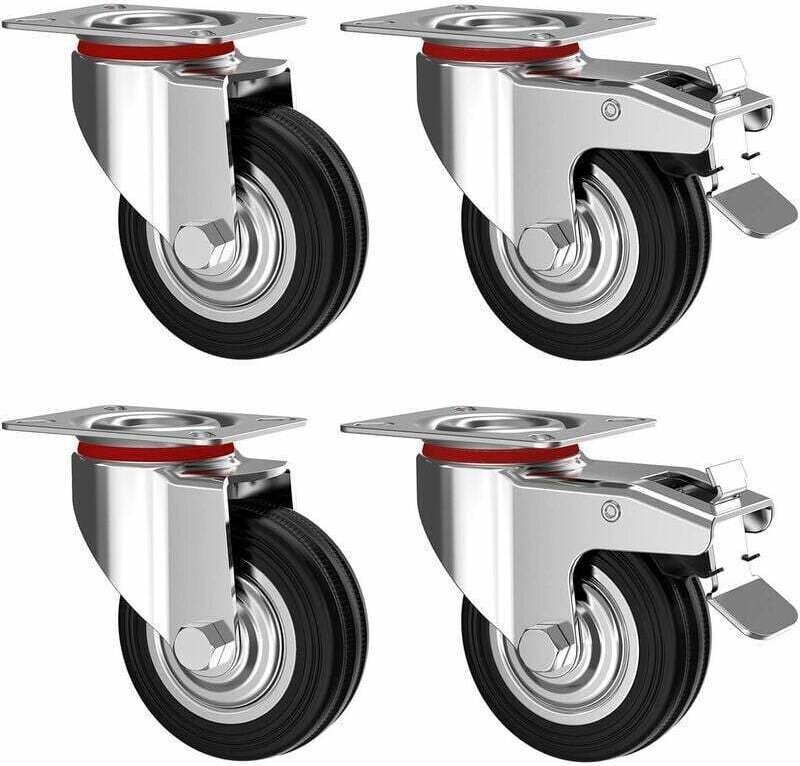 Vtizikl Set de 4 Roulettes pivotantes 75 mm avec frein - Roulettes pour meubles jusqu'à 50 kg par roue - Charge lourde -...