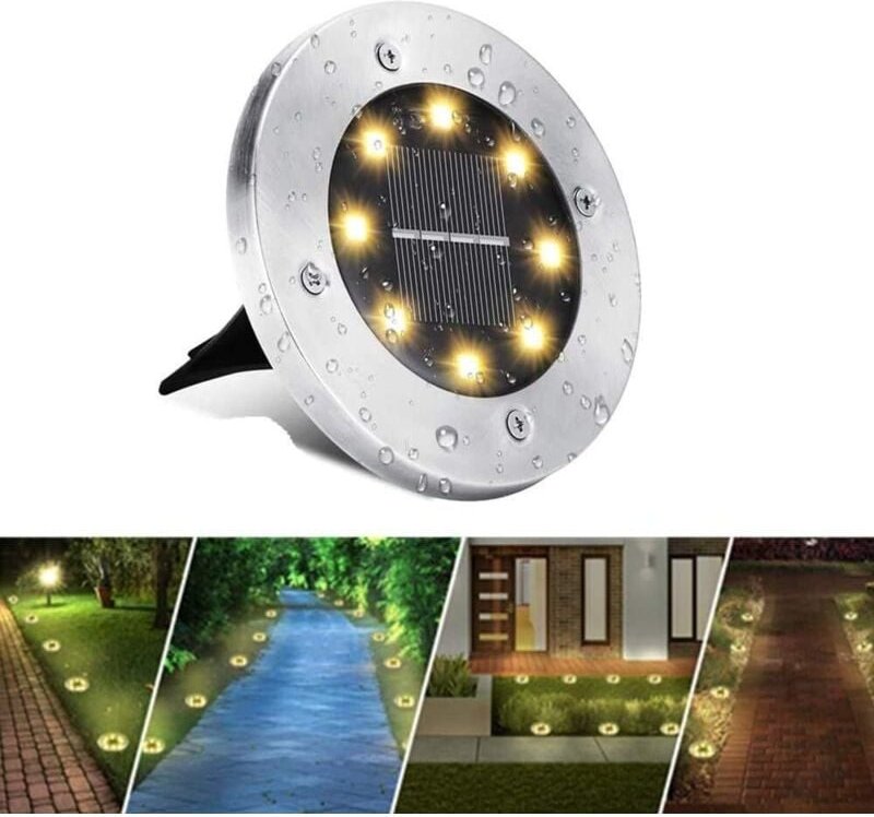 Solarleuchten für den Außenbereich, 4 LED-Solar-Gartenlampe, warmweiß, wasserdicht, für den Außenbereich, Solar-Einbaust...