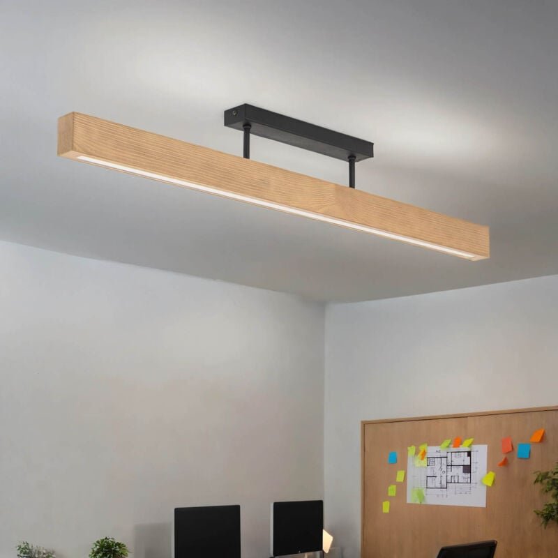Licht-erlebnisse - led Deckenlampe Metall Holz Schwarz Kiefer länglich warmweiß 3000 k 2807 lm Modern Deckenleuchte