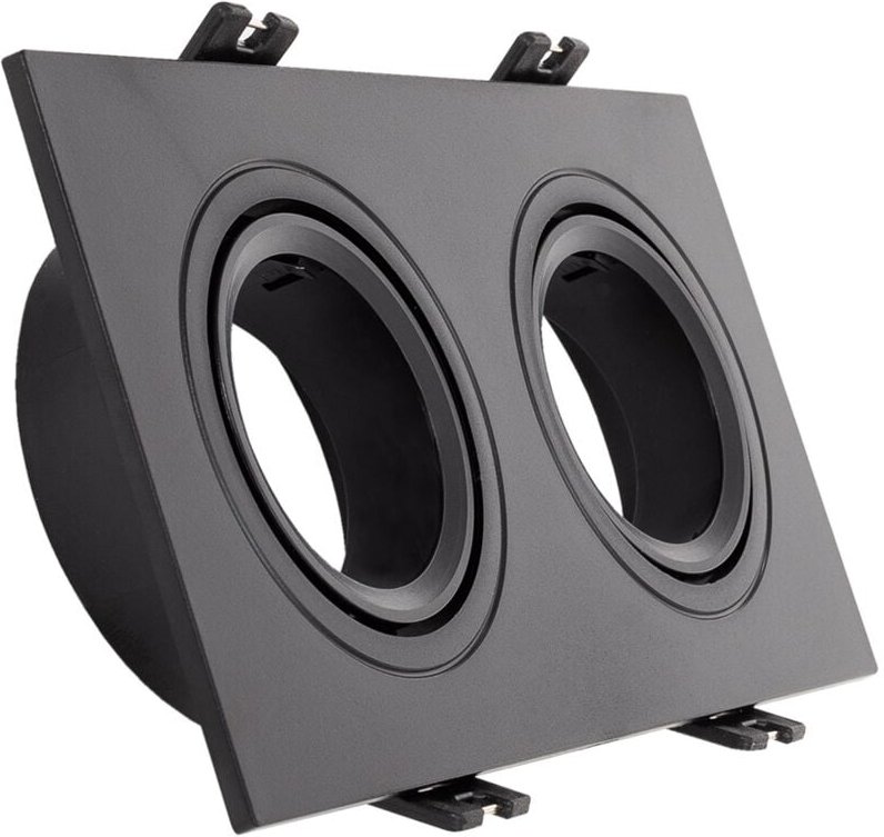 Efectoled - Downlight-Ring Eckig Schwenkbar für 2 LED-Glühbirnen GU10 / GU5.3 Ausschnitt 75x150 mm Schwarz