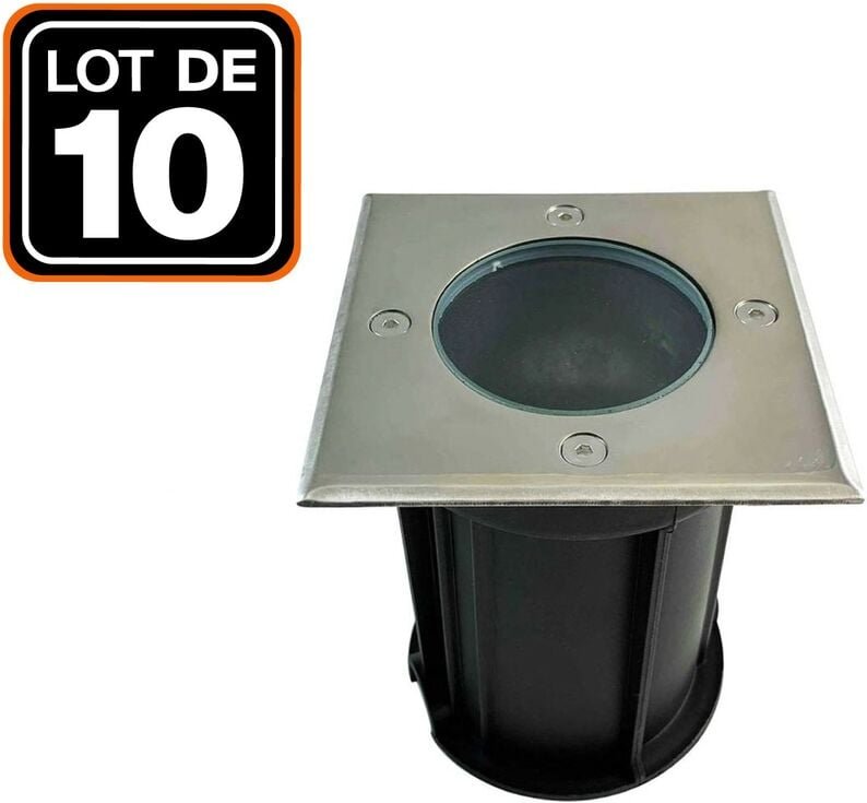 Europalamp - 10er-Pack Bodeneinbaustrahler quadratisch inox 304 für GU10