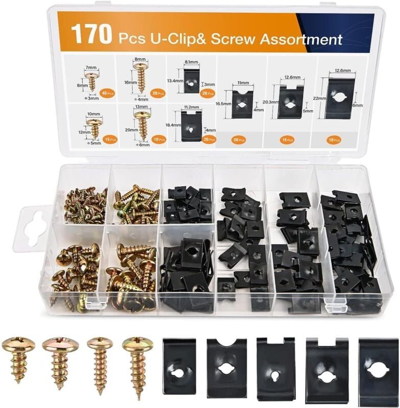 Thumbnail - 170 Stück Auto-Befestigungsklammern, Auto-Clips, Karosserie-Clips, 85 Stück Kreuzschlitzschrauben, 85 Stück U-förmige Au...